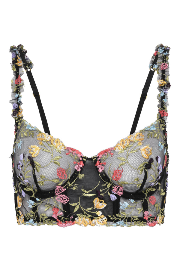 Wild Lovers satin and lace mix underwired plunge bra with ruched